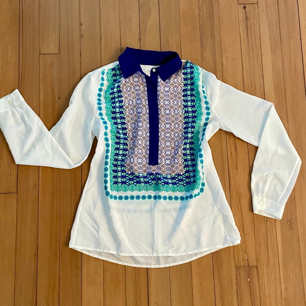 Blue and Green Apron Blouse